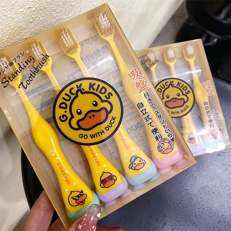 Bàn chải đánh răng cho bé 1 tuổi 2 tuổi combo 4 bàn chải vịt hãng GDUCK lông nano 5d siêu mảnh siêu mềm AZ TQ52552