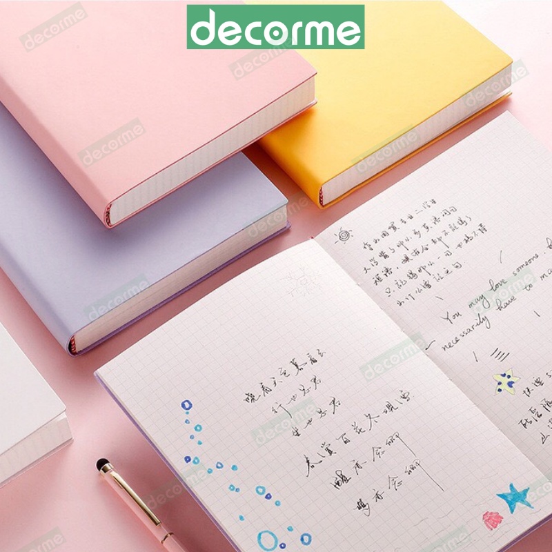 Sổ tay bìa da, sổ ghi chép vuông 224 trang giấy caro, sổ note kế hoạch sang trọng Decorme