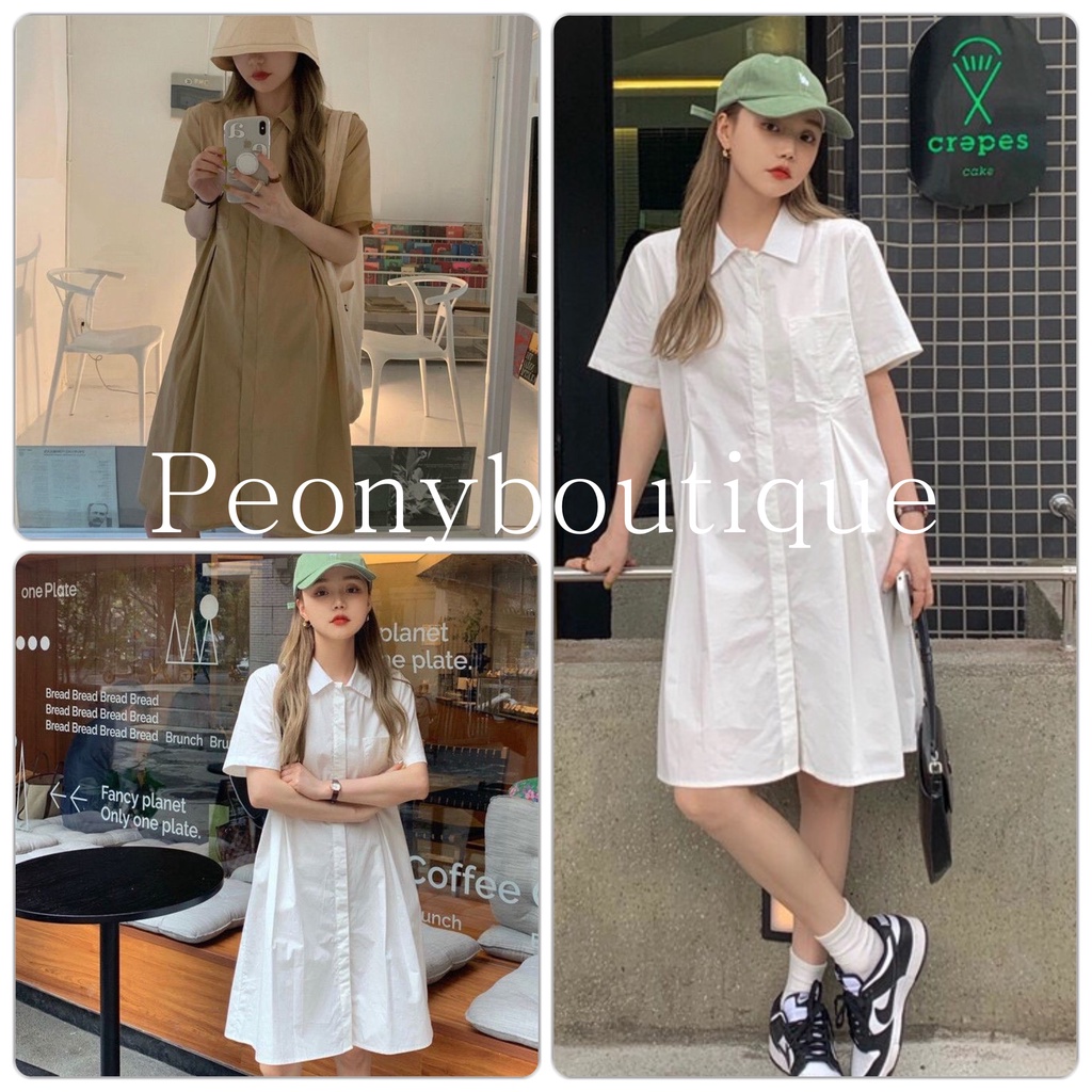 Váy suông dáng rộng tay lỡ, thiết kế viền eo màu TRẮNG | BE cá tính Ulzzang