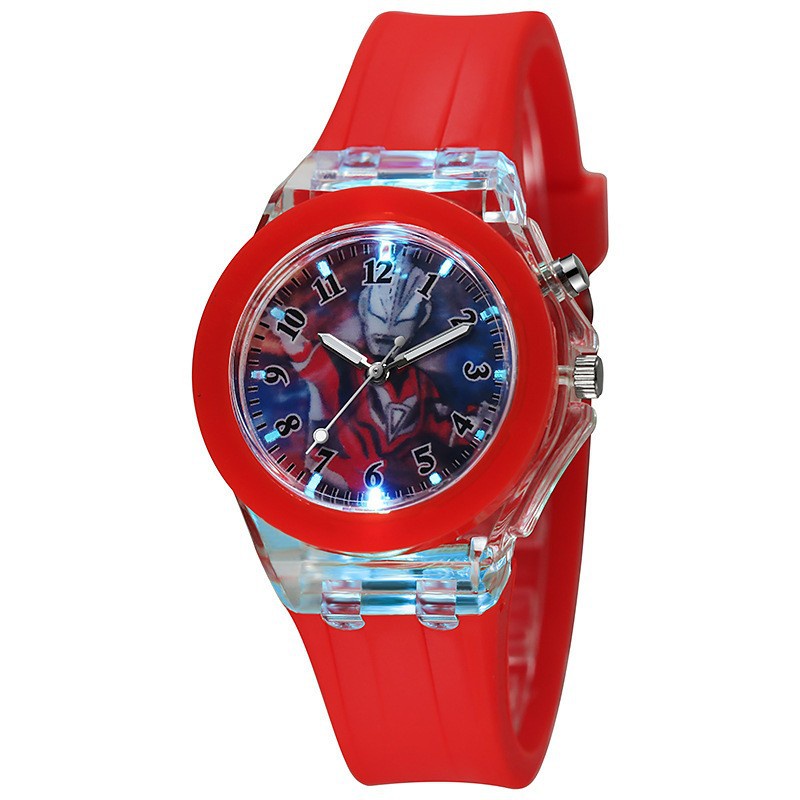 (Chuyên Sỉ) Đồng Hồ Kim Trẻ Em SNled22B Hình Siêu Nhân Đèn Led 7 Màu Dành Cho Bé Trai