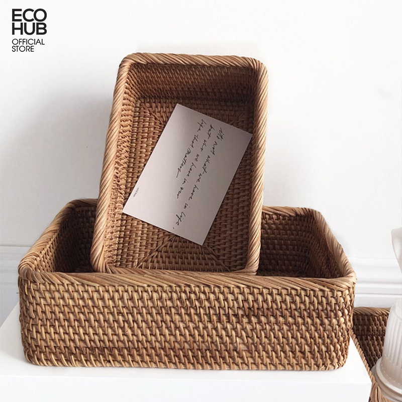 Giỏ mây đan ECOHUB bằng tay, đựng trái cây, Snack, bánh mì, mỹ phẩm (Rattan basket, fruit, Snack, bread, cosmetics)