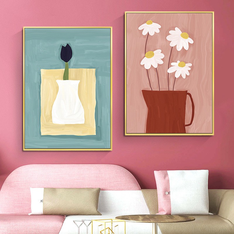 Set 3 Tranh Vải Canvas Không Khung In Hình Hoa Và Trái Cây Đơn Giản Phong Cách Bắc Âu (Không Kèm Khung)