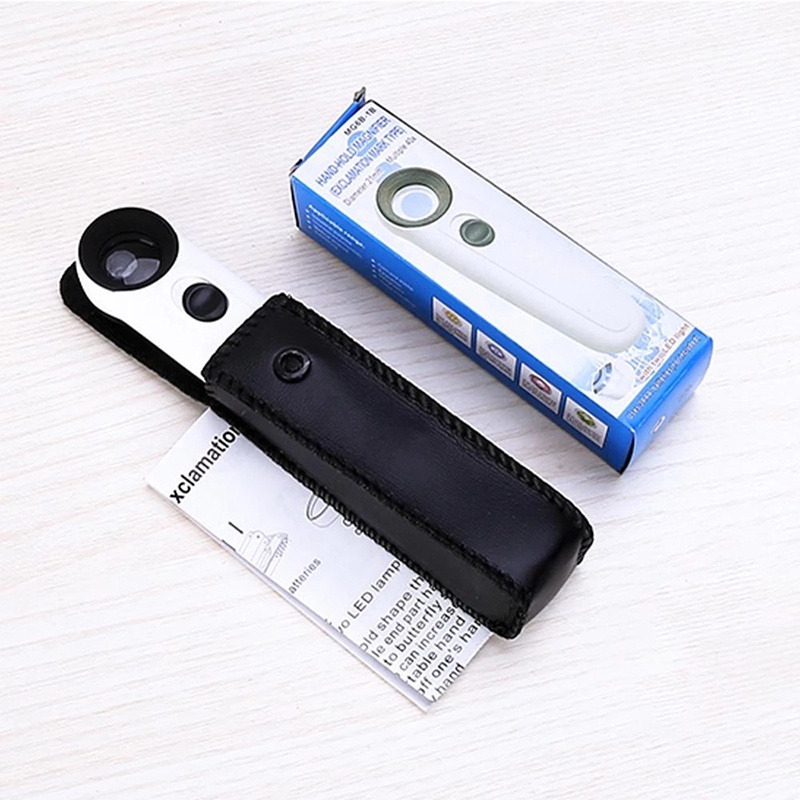 Kính Lúp 40x Bằng Acrylic Với 2 Đèn LED Cầm Tay Dùng Trong Sửa Chữa Đồ Trang Sức