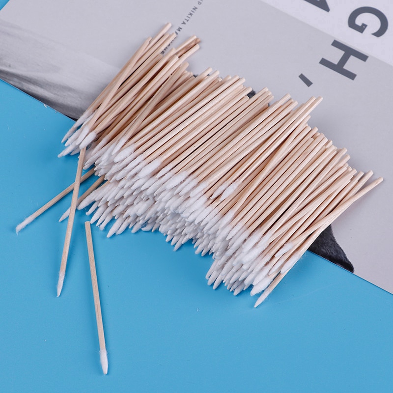 100 Pcs Single-ended Ultra-fine Eyebrow Cotton Swab/ Multipurpose Long Wood Handle Swabs/ Disposable Soft Makeup Cleaning Buds