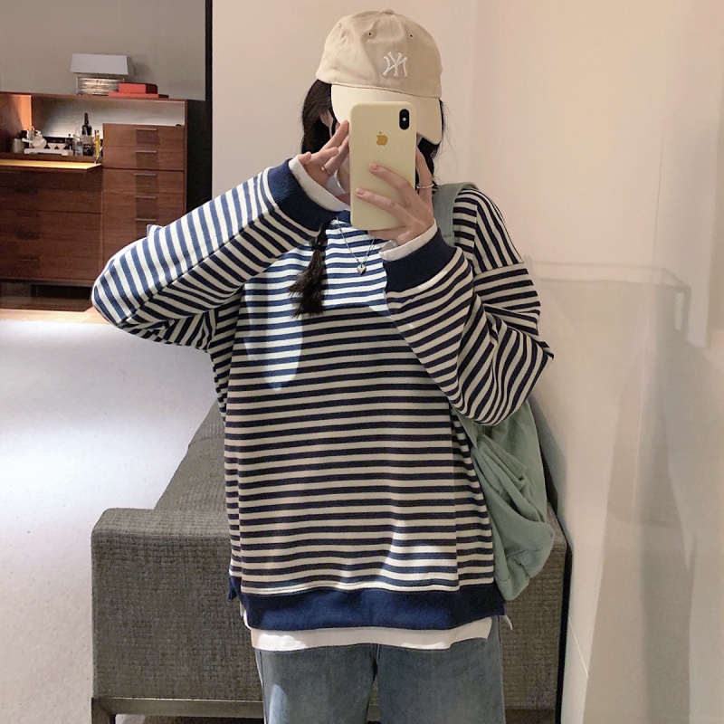 Áo Sweater Mỏng Cổ Tròn Kẻ Sọc Thời Trang Xuân Thu Cho Nữ