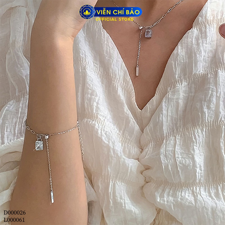 Lắc tay bạc nữ xích đá vuông trắng chất liệu bạc 925 thời trang phụ kiện trang sức Viễn Chí Bảo L000061