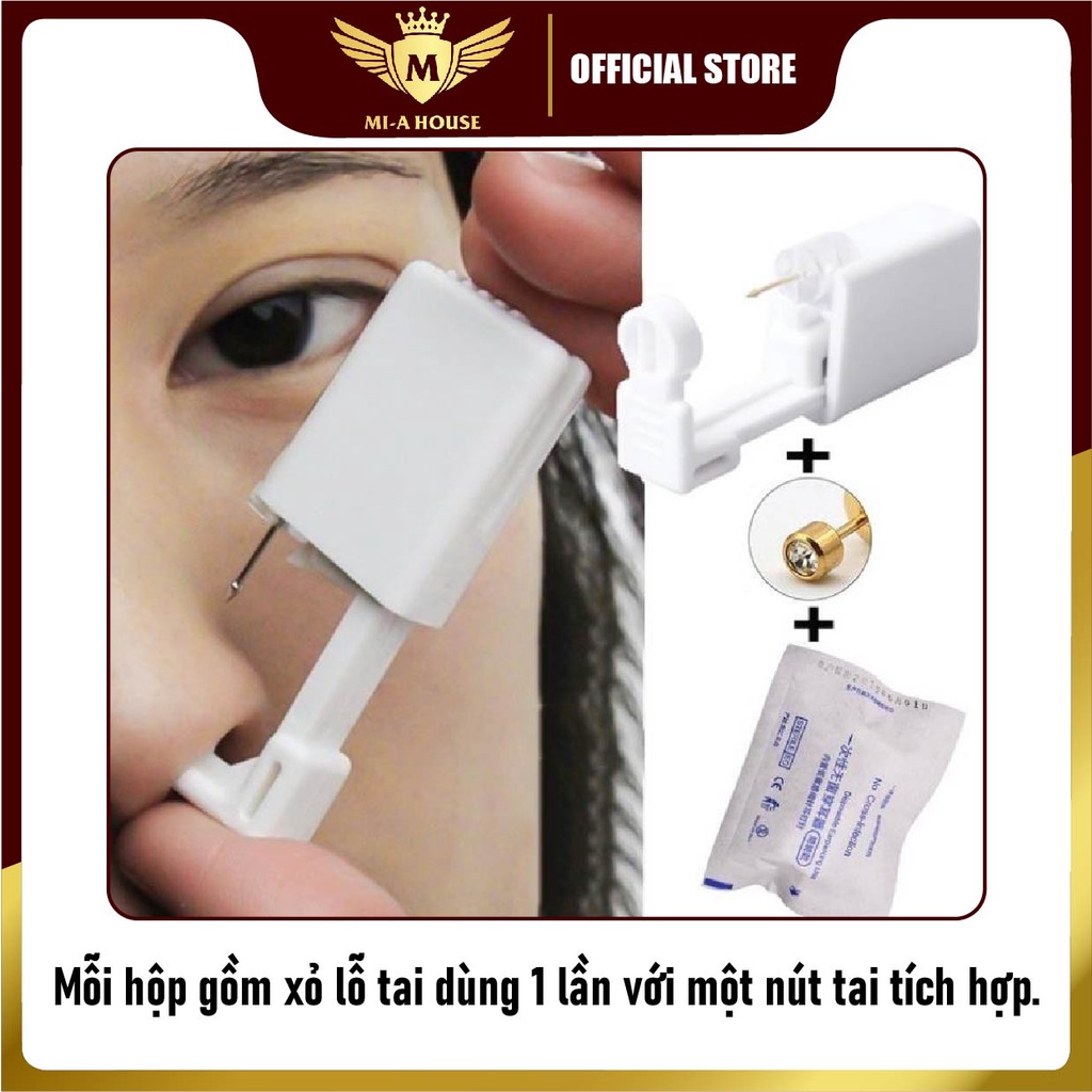 Bộ dụng cụ bấm lỗ tai, đồ bấm xỏ tai tại nhà dùng 1 lần vô trùng không đau dành cho gia đình và trẻ em