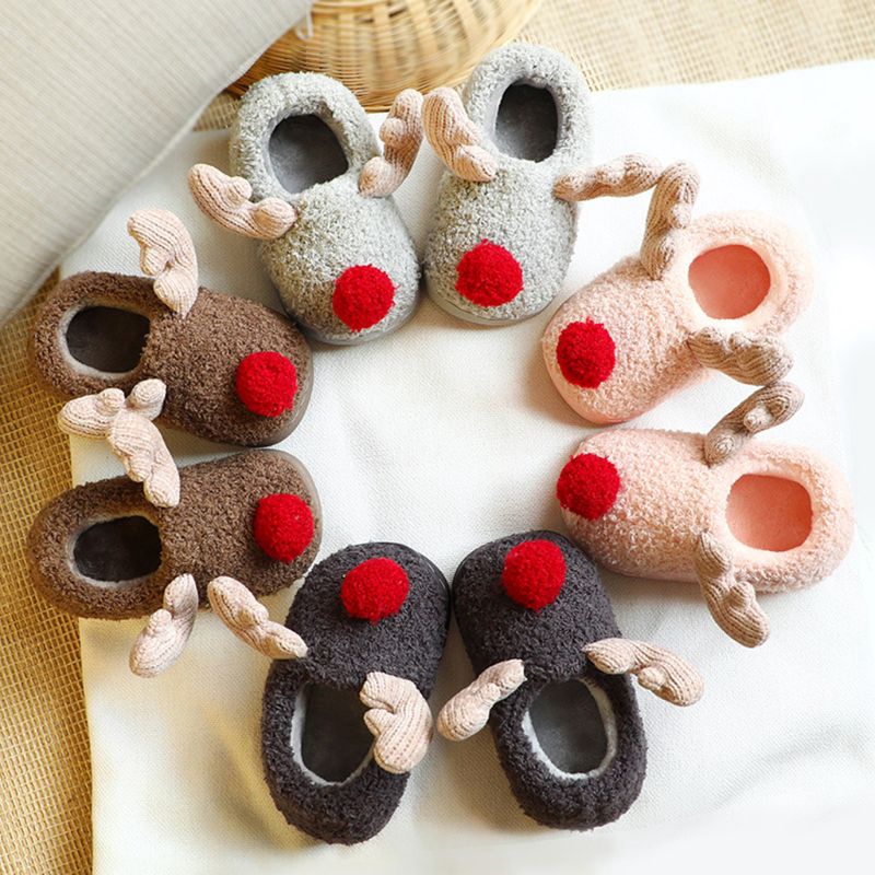 Mary☆Kids Baby Cute Christmas Antlers Slippers Shoes Winter Plush Lined Foot Warmer