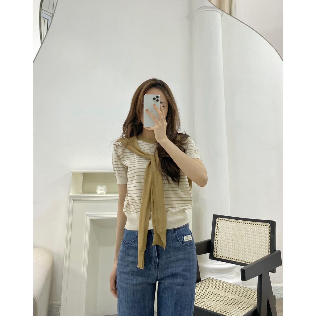 ( Ảnh thật ) S215 Set áo len kẻ kèm khăn choàng ulzzang QCCC