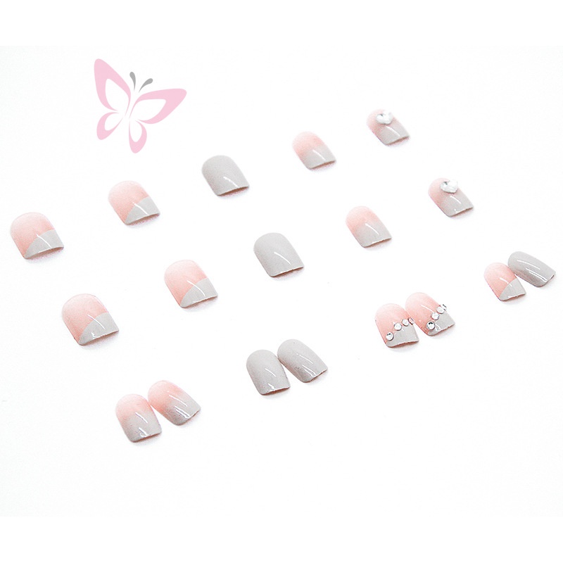 24 Miếng Dán Móng Tay Trong Suốt Họa Tiết Kim Cương Trái Tim 3D