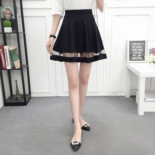 Chân Váy Chữ A Phối Lưới Ren Huyến Trang Shop