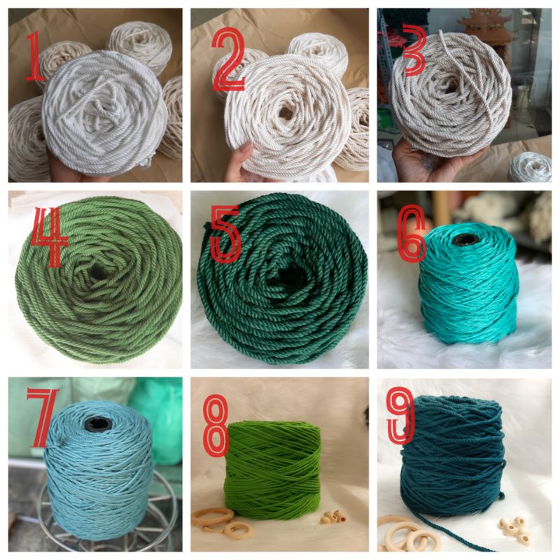 200g- 500g Dây thừng đan macrame , dây cotton xoắn 3.- 3mm. FULL COLOR