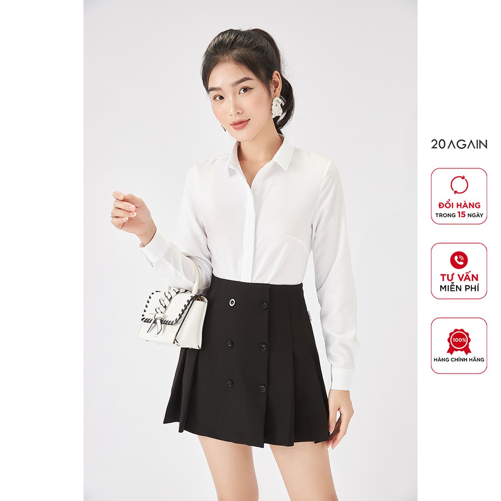 Áo sơ mi nữ dài tay 20AGAIN, áo sơ mi trắng hàng thiết kế, dáng basic ASW1156