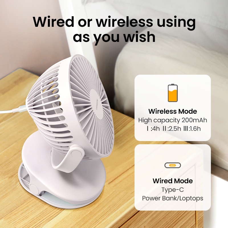 Ugreen Quạt Điện Mini Dạng Kẹp Có Thể Sạc Lại Cổng USB Tiện Dụng