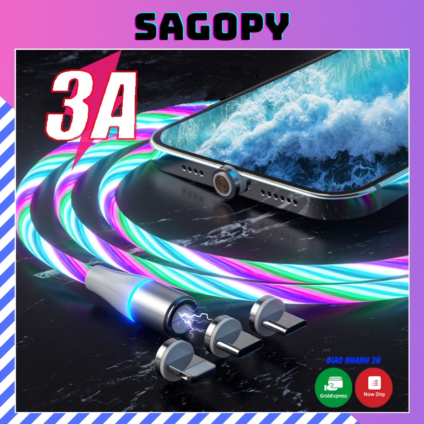 Dây sạc nhanh 3A IP, type c,micro usb android, cáp sạc nhanh điện thoại nam châm đèn Led tai nghe bluetooth pin dự phòng