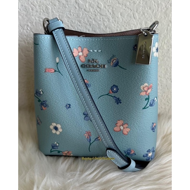 TNS - Túi BucKet mini 2 ngăn hottrend Town Bucket-chất da canvas cao cấp-màu xanh hoa xinh