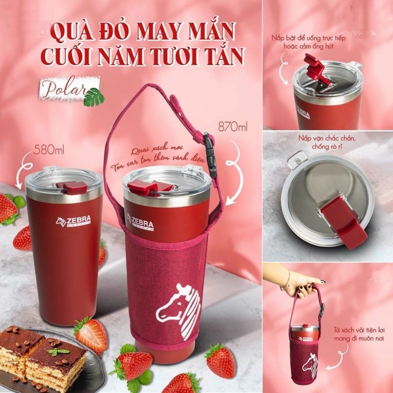 Ly giữ nhiệt Thái Lan Polar 580ml & 870ml hàng nhập khẩu thương hiệu Zebra - Tặng kèm túi xách vải có quai