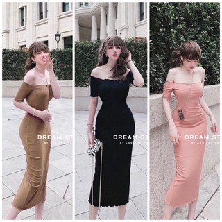 [MẪU MỚI] Đầm Body Trễ Vai Phom Dài Tay Ngắn Chất Thun Gân Thích Hợp Mặc Đi Tiệc Đi Làm Đi Chơi