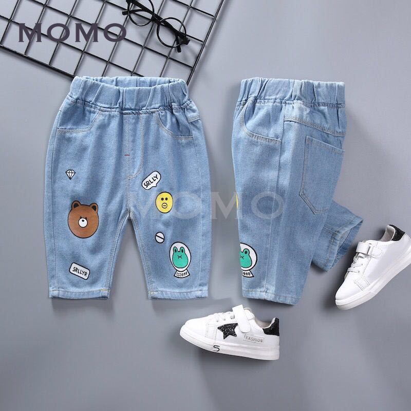 (2-8 Years Old) Children's Cartoon Printed Jeans Boys' Casual Mid-Length Pants Sports Style