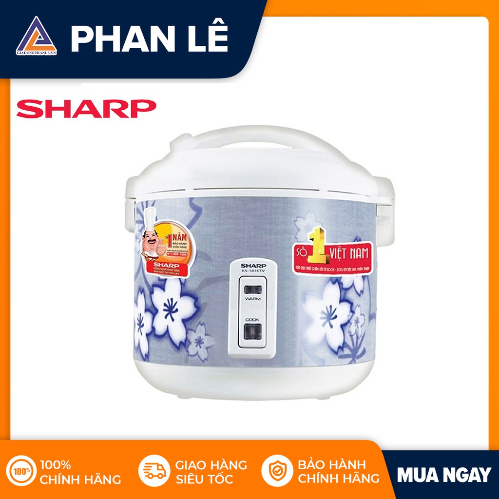 [Mã ELHADEV giảm 4% đơn 300K] Nồi cơm điện nắp gài Sharp KS-N181ETV-SL