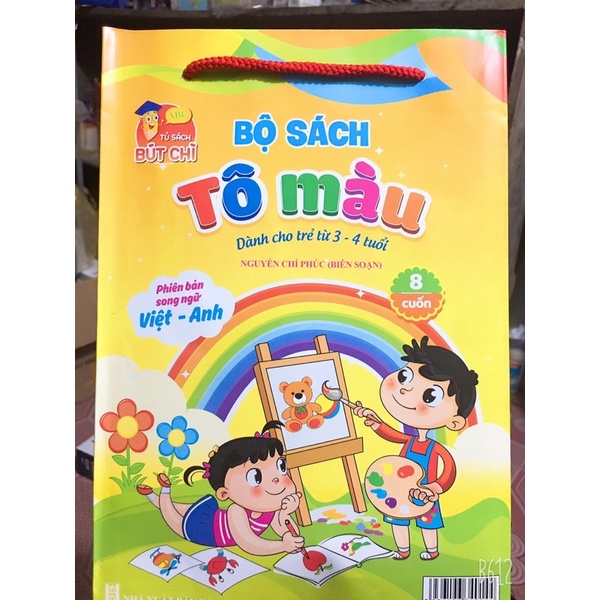Sét 8 Vở Tô màu Cho Bé 3-4 Tuôi Tặng Kèm Hộp Sáp 12 Màu