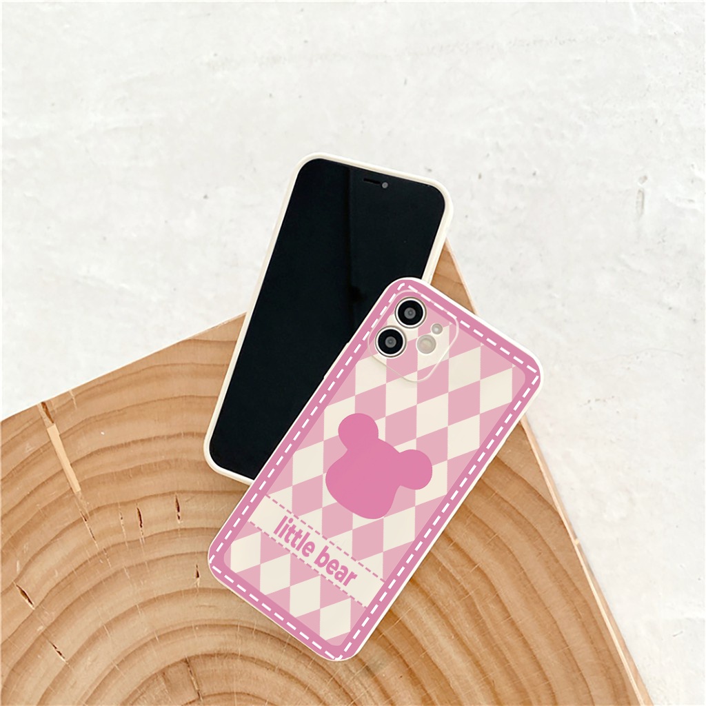 Ốp lưng iphone Bear Hồng cạnh vuông ốp iphone6/6plus/6s/6splus/7/7plus/8/8plus/x/xr/xs/11/12/13/pro/max/plus/promax e203
