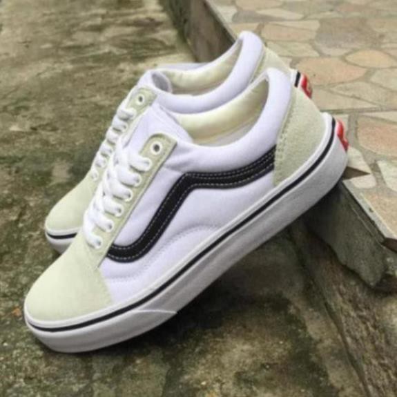 [Sale 3/3]Giày thể thao Vans old skool trắng vạch đen, mũi xám P09 ^