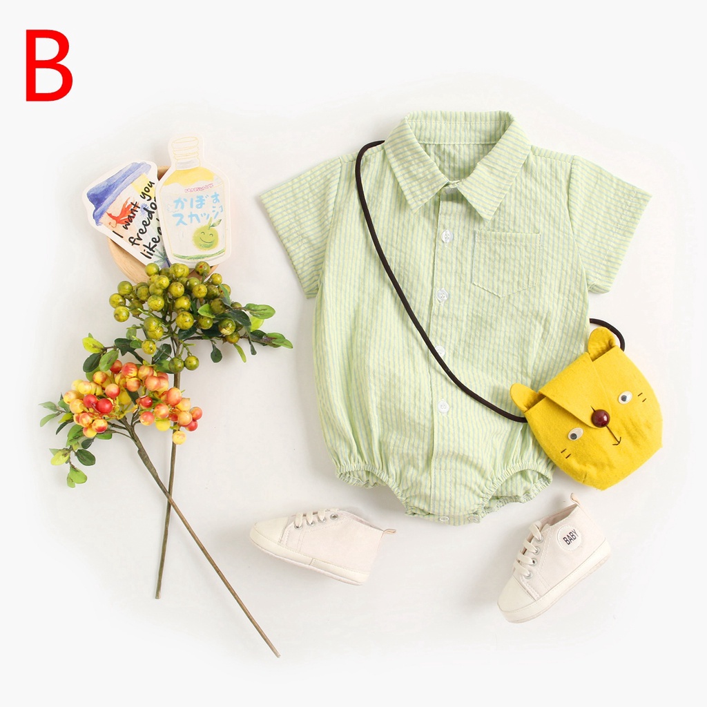 Áo liền quần Sanlutoz họa tiết kẻ sọc thời trang mùa hè đơn giản chất liệu cotton dành cho bé sơ sinh