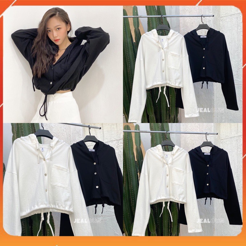 Áo hoodie croptop có dây rút mác Aimi 5201