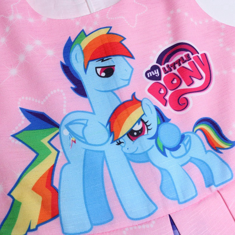 Đầm công chúa màu hồng in hình ngựa con hoạt hình cho bé gái