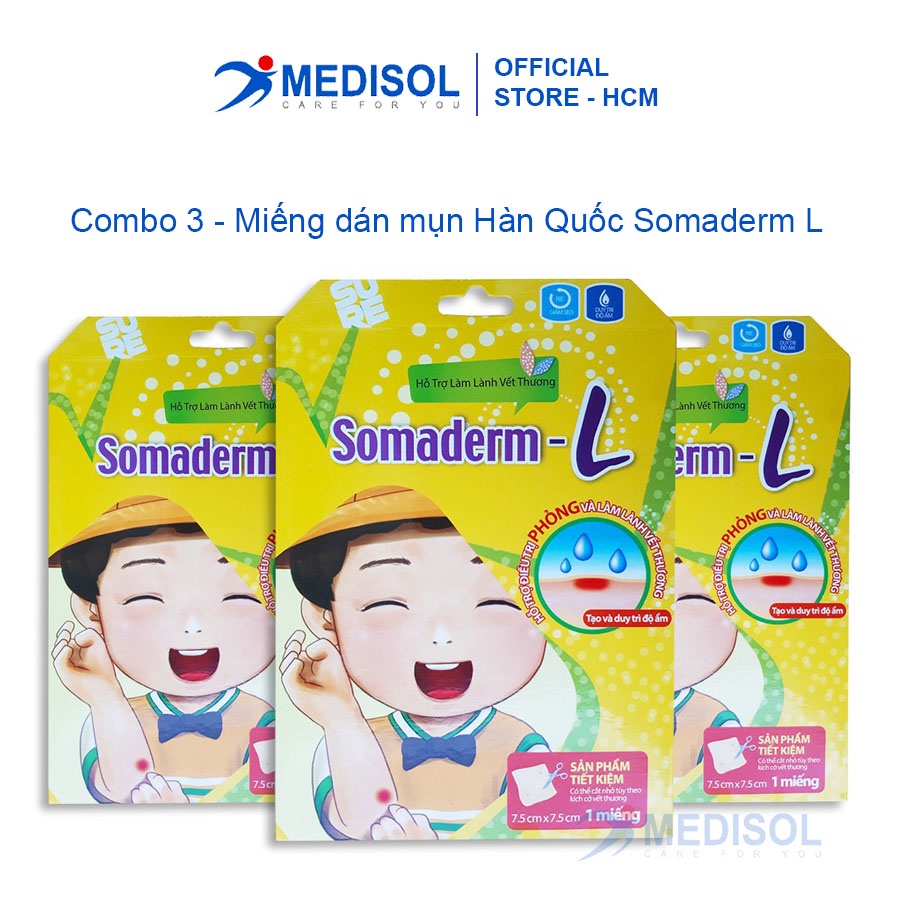 Miếng Dán Vết Thương, Miếng Dán Mụn - Somaderm-L (7.5cm - 7.5cm) - Combo 3 Hộp