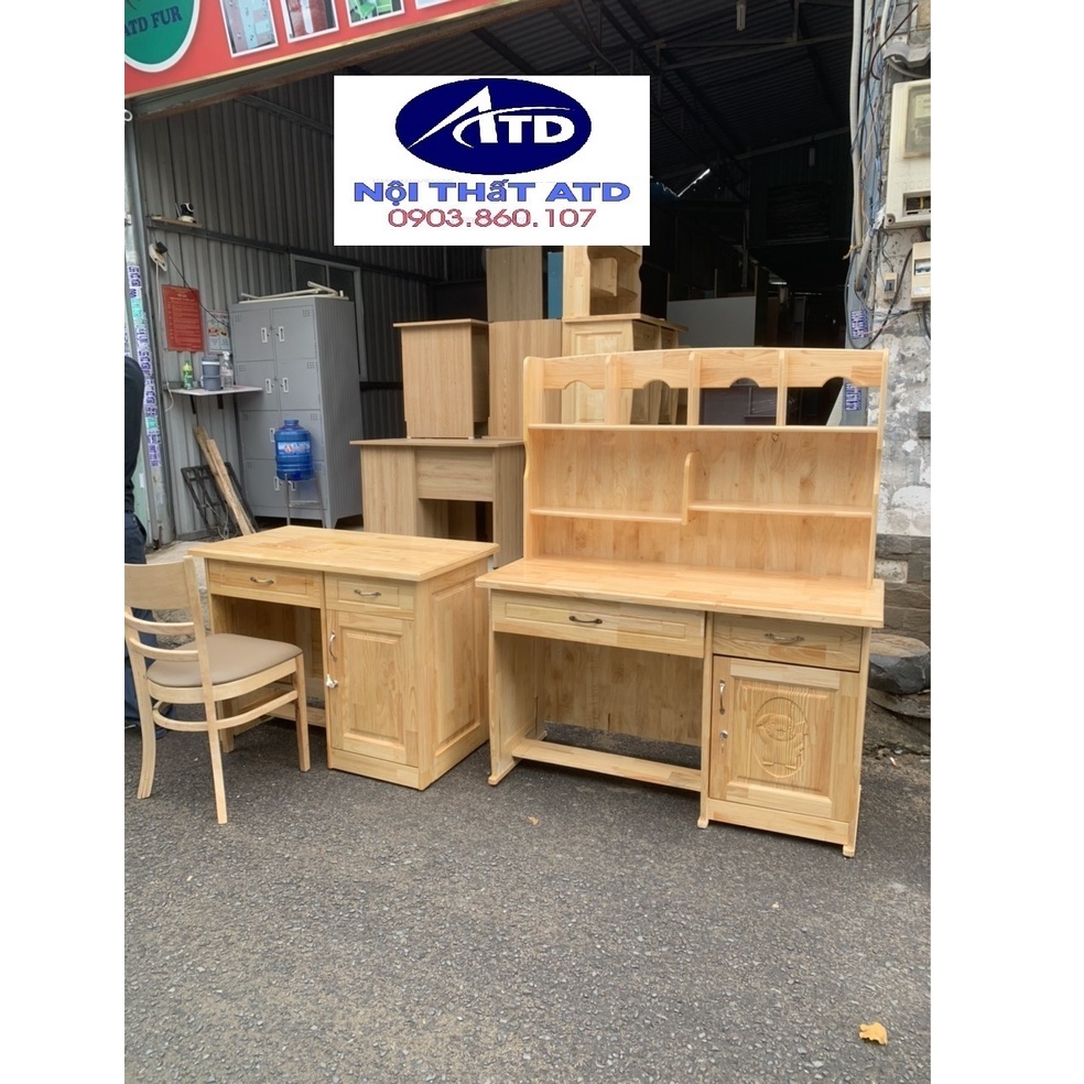 Bàn học sinh gỗ thông tự nhiên cho bé lớn học tập -bàn đẹp chắc chắn cao cấp màu vàng liền kệ sách tphcm-bình dương
