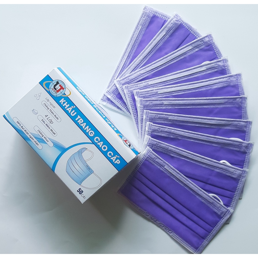 [100 cái ] 2 Hộp Khẩu trang y tế 4 lớp kháng khuẩn, chống thấm nước ngăn ngừa bụi - Màu xanh