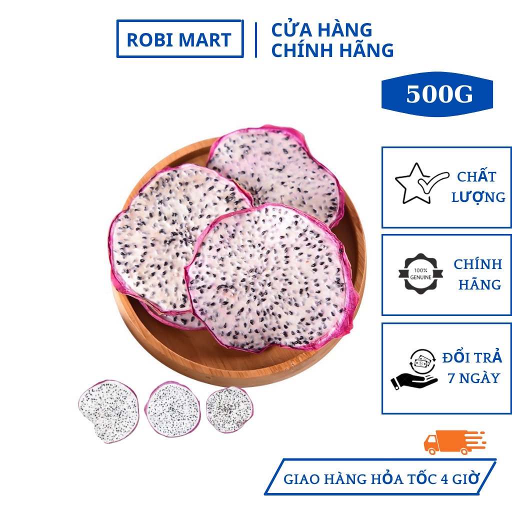 Thanh long thái lát sấy lạnh Robimart gói 500gr - Hàng loại 1 lát đẹp