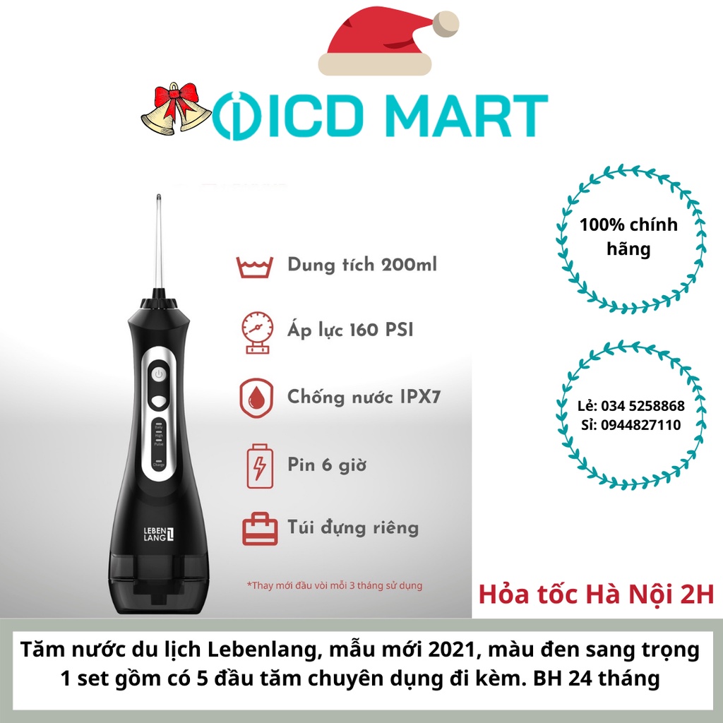 Máy Tăm nước du lịch cao cấp Lebenlang- LBT1486S 3 chế độ, 5 đầu tăm tặng kèm túi vải bảo hành 24 tháng