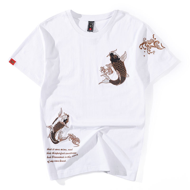 Áo Thun cotton Ngắn Tay Dáng Rộng Thêu Họa Tiết Phong Cách Dân Tộc Thời Trang Mùa Hè Cho Nam