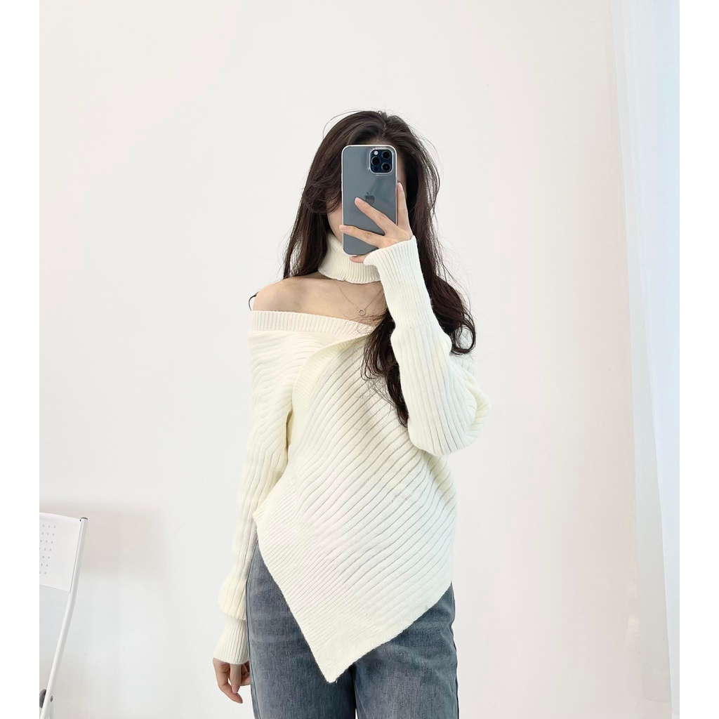 (FREESHIP) Áo len cổ V vạt chéo choker hàng quảng châu Miho house