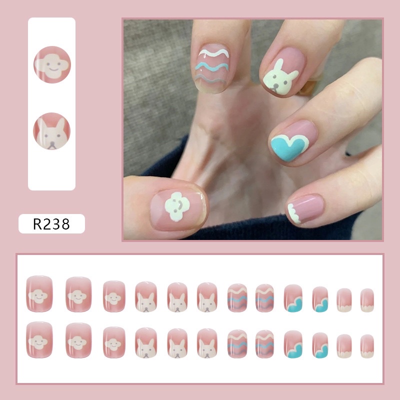 [Hàng mới về]Bộ 24 móng giả form ngắn thỏ siêu cute