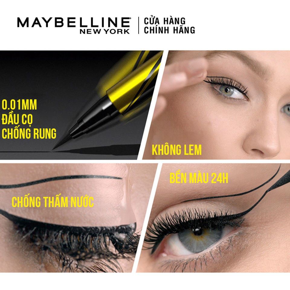 Bút kẻ mắt nước siêu sắc mảnh không lem, trôi Maybelline New York HyperSharp Đen 0.5g