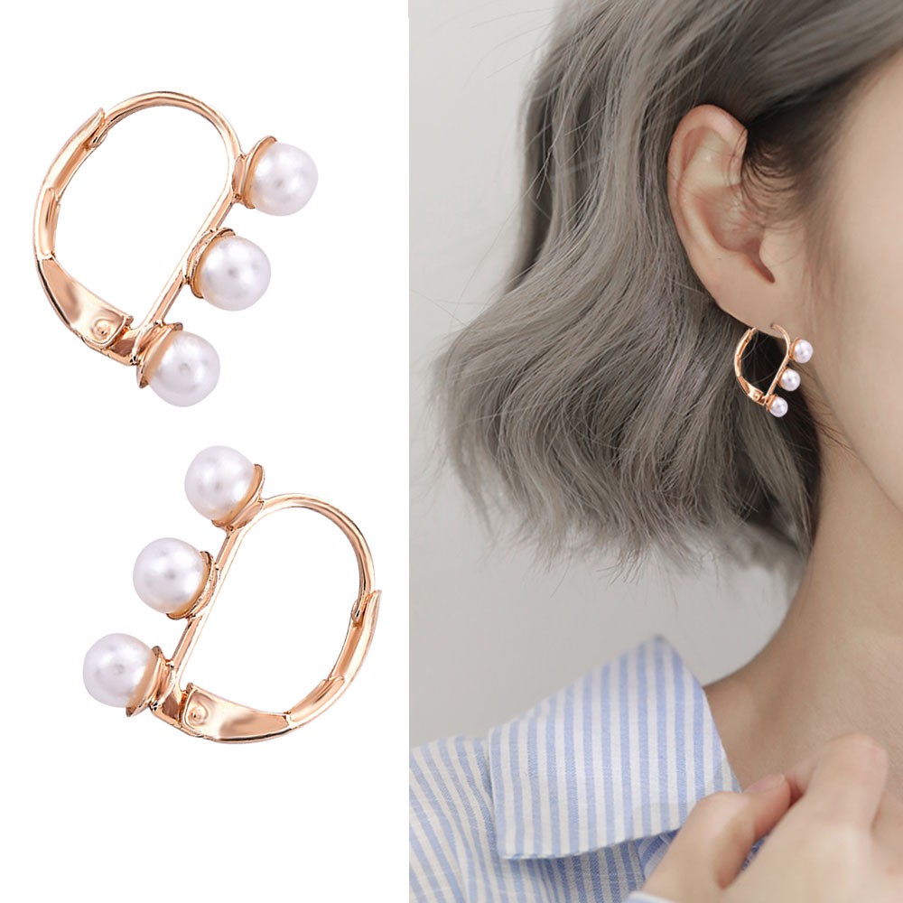 Cặp khuyên tai hợp kim gắn ngọc trai đơn giản thanh lịch phong cách Pháp