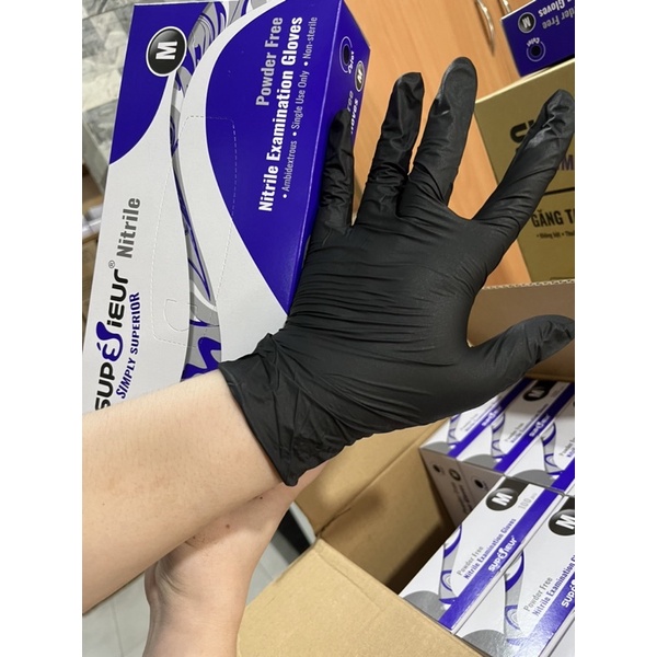 Găng tay y tế Nitrile superior màu đen, chuyên phun xăm nghệ thuật