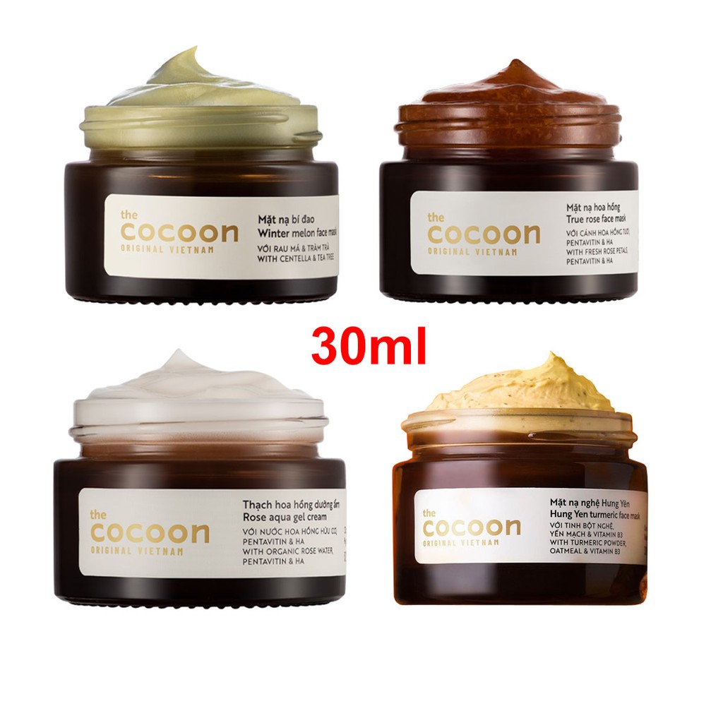 MẶT NẠ COCOON 30ml - Mặt nạ bí đao  -  Mặt nạ hoa hồng - Mặt nạ nghệ - Thạch hoa hồng cocoon