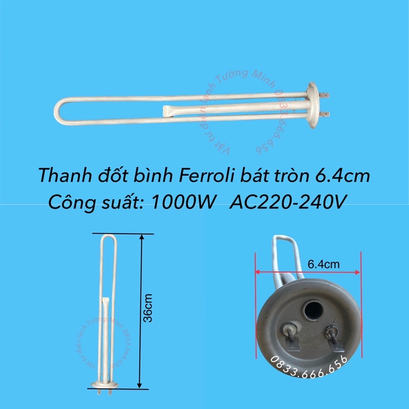 Sợi đốt bình nóng Ferroli 15 lít 30 lít - Thanh đốt thanh gia nhiệt bình nóng lạnh Ferroli 15l 30l