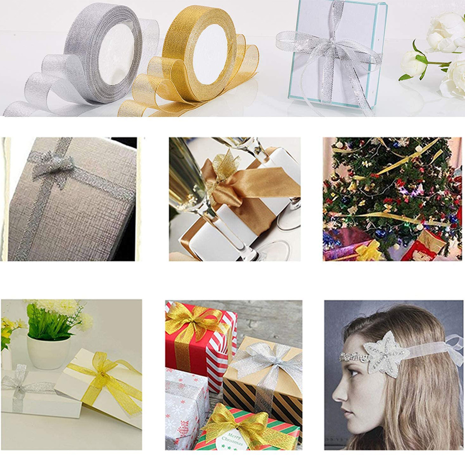 Cuộn Dây Ruy Băng 5cm 25Yards Màu Vàng / Bạc Lấp Lánh Trang Trí Tiệc Cưới / Giáng Sinh