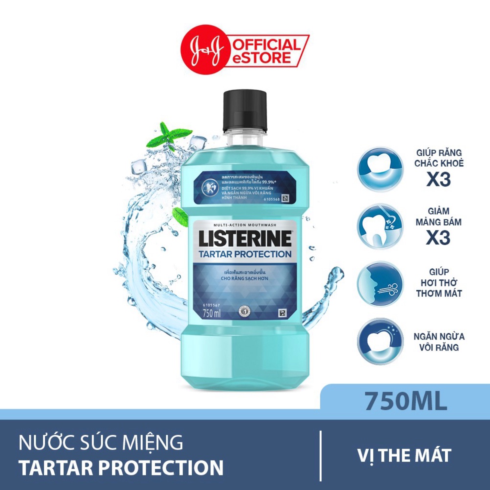 Nước súc miệng Listerine Tartar ngừa vôi răng 750ml + Tặng 1 trà xanh 250ml