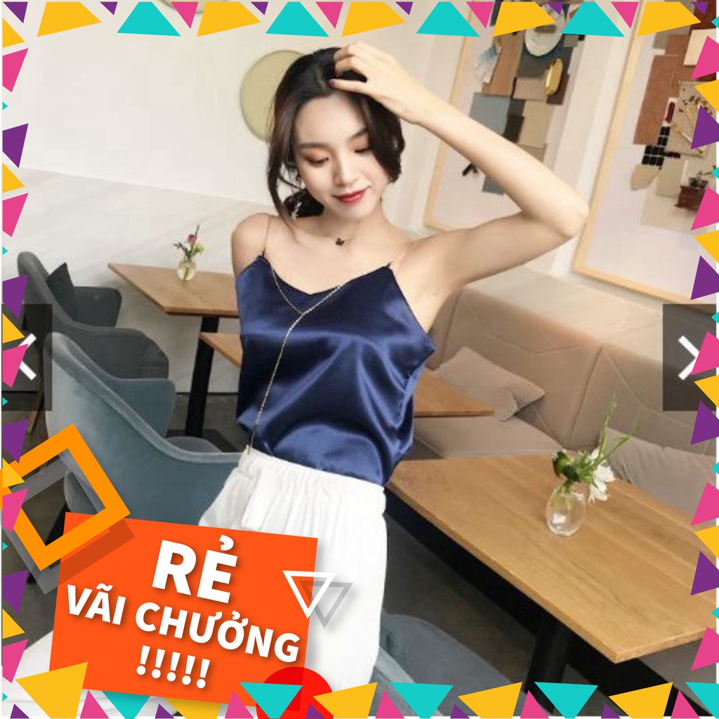 Sale 11217-1B1 Áo hai dây satin lụa sợi xích cực sang, freesize dưới 55kg tùy chiều cao Sale