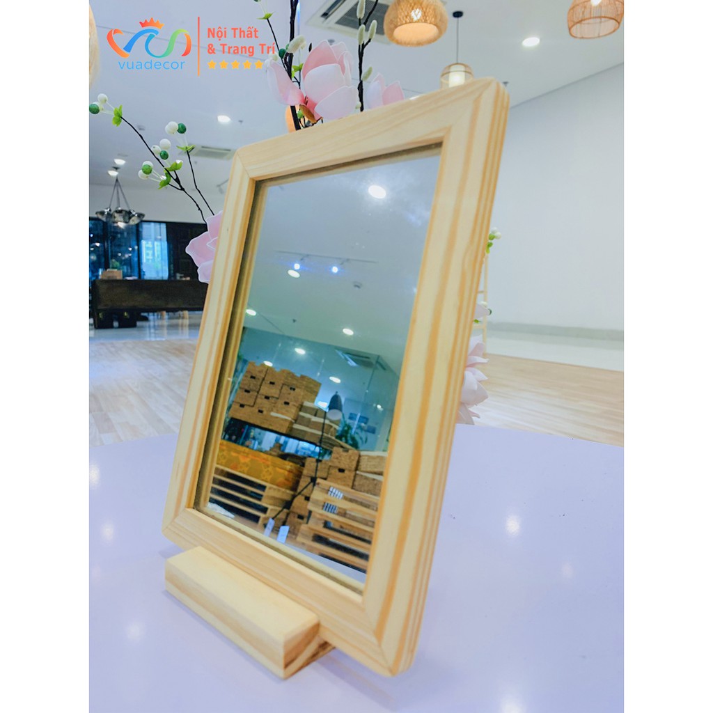 ( HỎA TỐC 1-2H) Gương Trang Điểm Để Bàn Vuadecor Phong Cách Hàn QUốc Khung Gỗ - Mini Mirror