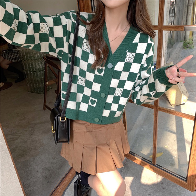DUNEA Áo Khoác Sweater Cổ Chữ V Phong Cách Retro Hàn Quốc Cho Nữ