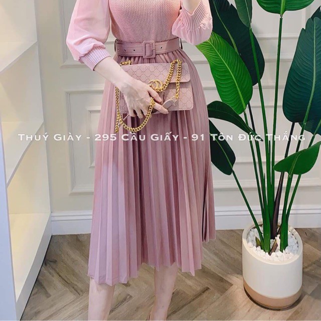 Chân váy dài LYNS chân váy xếp ly midi kèm đai nhiều màu - MS06 | BigBuy360 - bigbuy360.vn