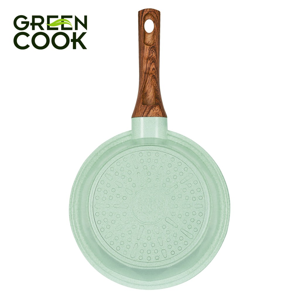 [CÓ VIDEO]Nồi đúc đáy từ chống dính men đá xanh ngọc GreenCook GCS05 size 18-20-24 cm công nghệ Hàn Quốc